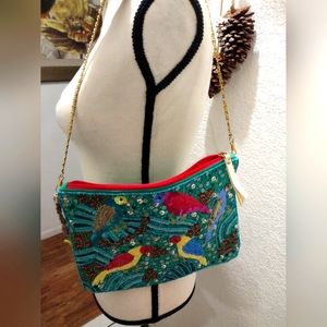 Betsey Johnson Poolside Living Beaded Clutch Crossbody Bag Green
